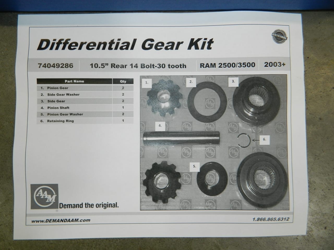 2003+ Dodge Ram 2500 10.5 Open Differential Spider Gear Kit Internal AAM