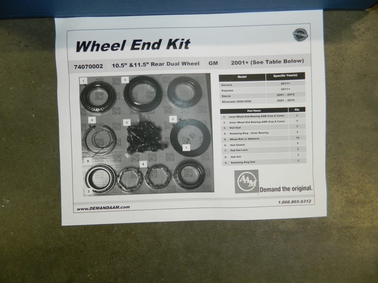 2001-2010 GM Chevy Hub Bearing & Seal Kit AAM Axle Dual Rear Wheel End Dually Kit